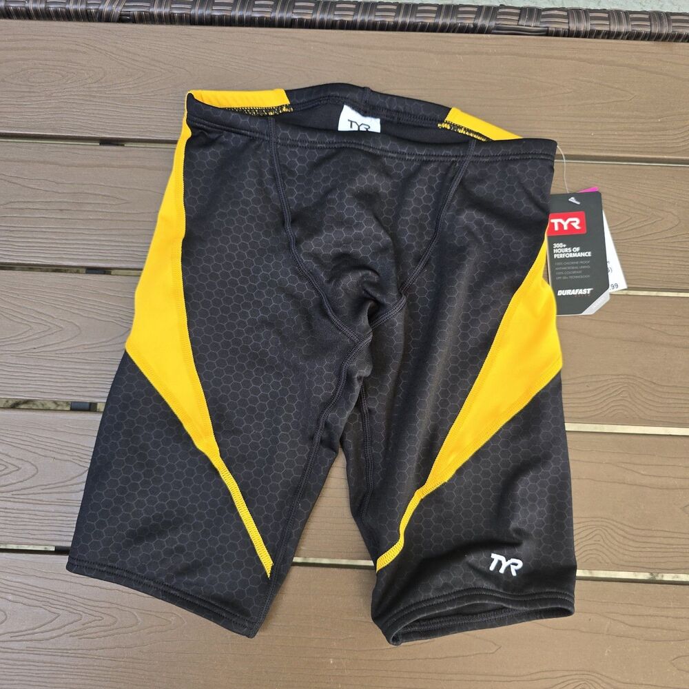 TYR Youth Boy's Durafast Elite Hexa Gold/black Curve Splice Jammer Sz 26 NEW